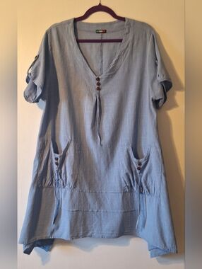 Italian Blue Linen Look Tunic